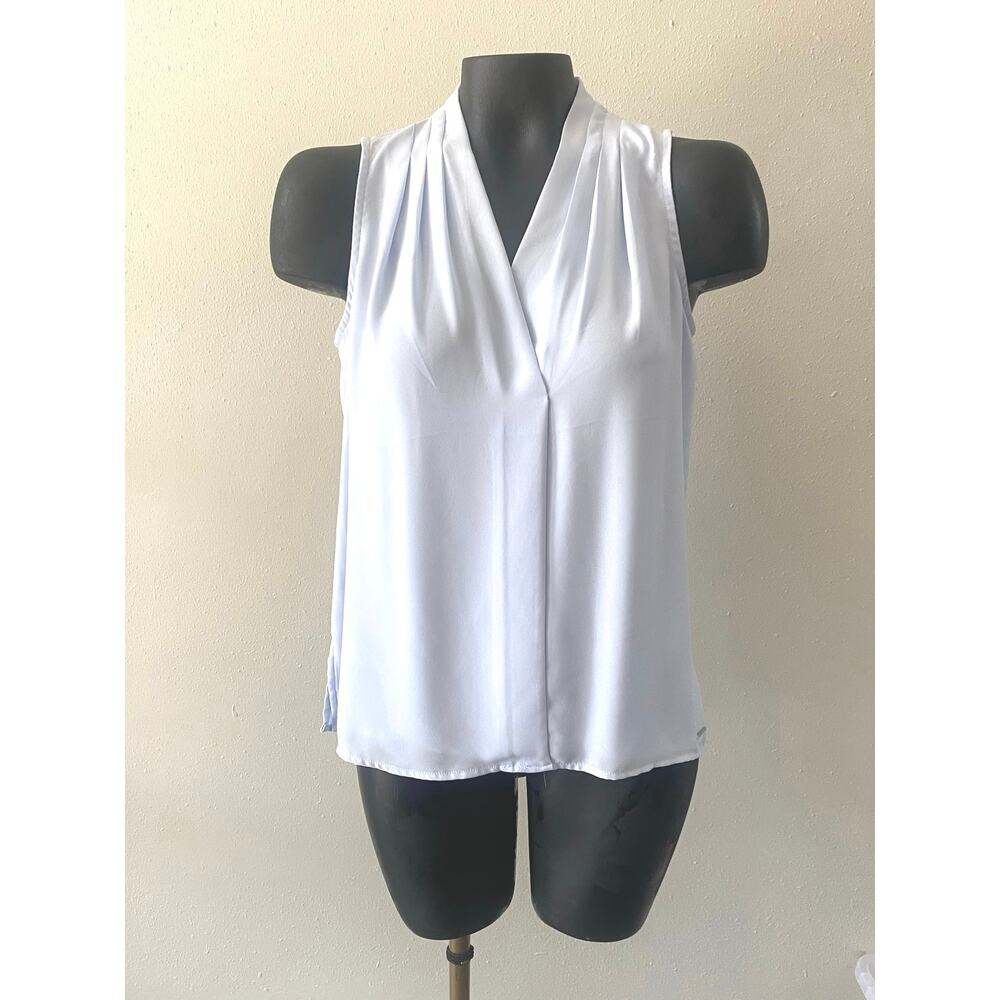 Elie Sheer Sleeveless Top Sz XS PinTuck Lightweight Blue Career Minimalist NWOT